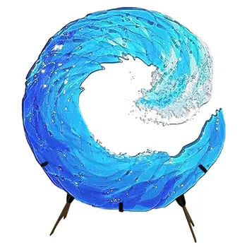 Скульптура из плавленого материала океанской волны, Градиентная синяя волна, скульптура, орнамент, волны, художественные поделки для домашнего декора 20x20 см