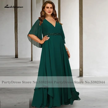 Длинное вечернее платье для гостей из зеленого шифона Lakshmigown 2023, большие размеры, платья для матери невесты с короткими рукавами