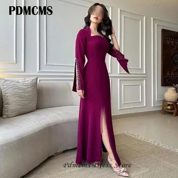 PDMCMS Платья для официальных мероприятий, женское платье для выпускного вечера, расшитое бисером, с длинными рукавами, длиной до пола, с разрезом по бокам, вечерние платья для вечеринок