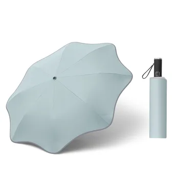 Новый автоматический трехстворчатый зонт с закругленной поверхностью, Светоотражающая полоса, Черный клеевой солнцезащитный крем, зонт двойного назначения от солнца и дождя