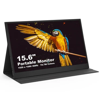 15,6-дюймовый монитор для ноутбука с разрешением FHD 1080P, IPS-экран, портативный игровой внешний монитор, подключаемый и воспроизводимый с чехлом из искусственной кожи для портативного ПК