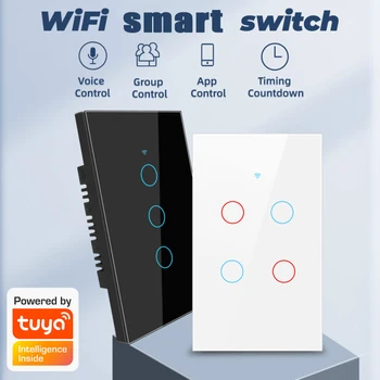 Настенные выключатели освещения с синхронизацией 1/2/3 группы Smart Life Tuya Wifi Smart Touch Switch для голосового управления Alexa и Google Home Assistant